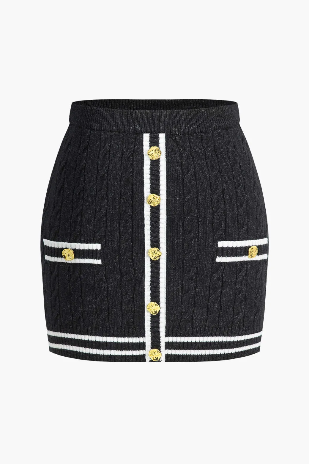 Color Block Print Knit Button Skirt