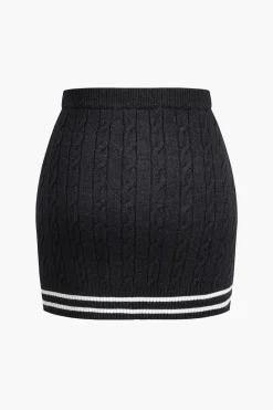 Color Block Print Knit Button Skirt