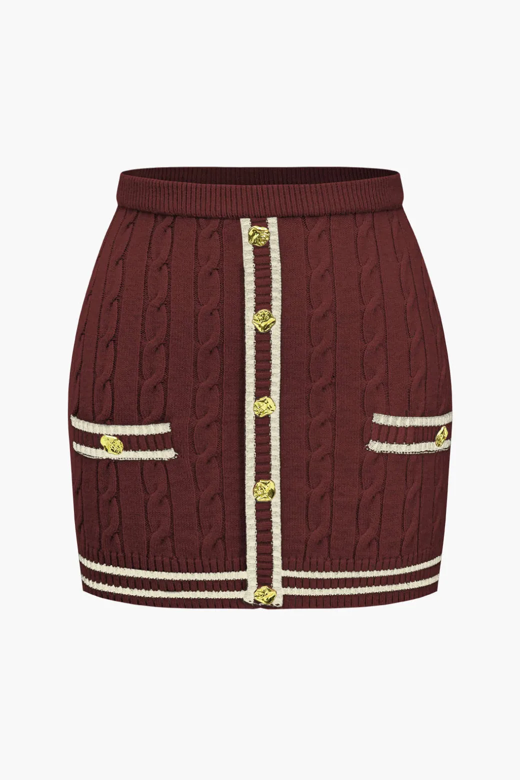 Color Block Print Knit Button Skirt