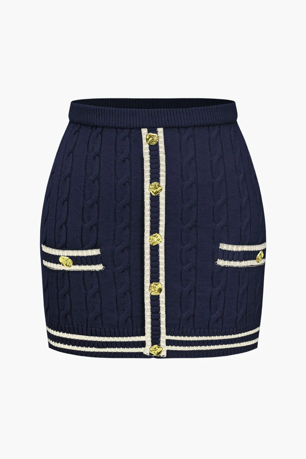 Color Block Print Knit Button Skirt