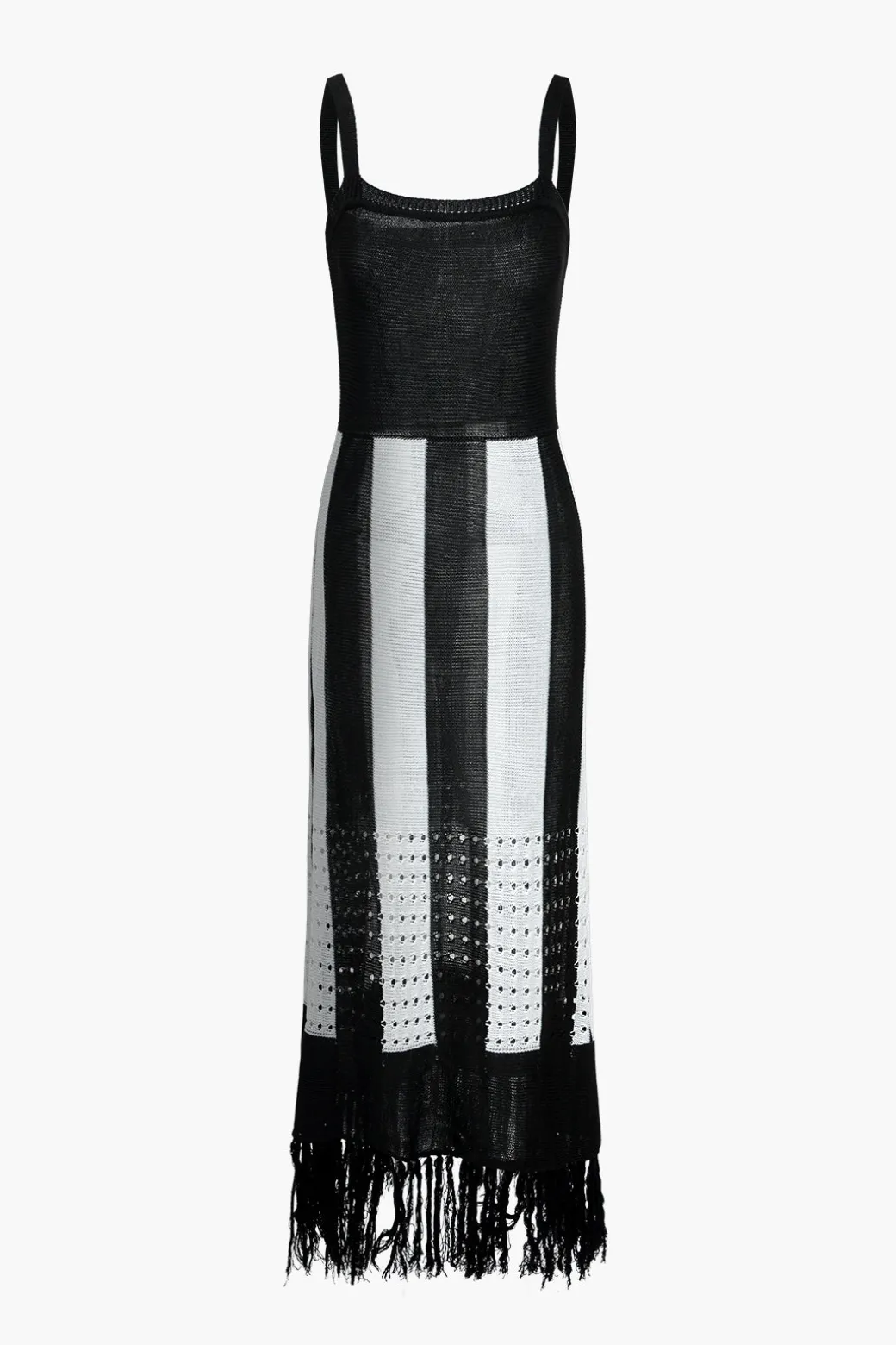 Color Block Print Knit Fringe Maxi Dress