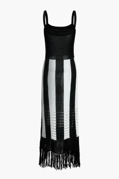 Color Block Print Knit Fringe Maxi Dress