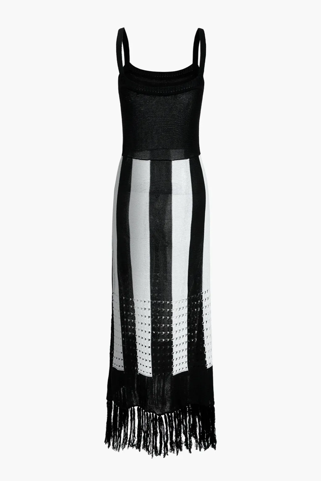 Color Block Print Knit Fringe Maxi Dress