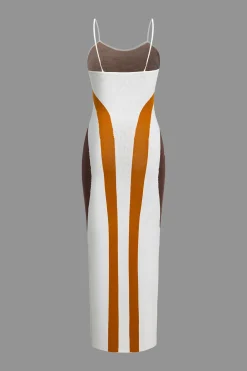 Color Block Print Knit Slip Maxi Dress