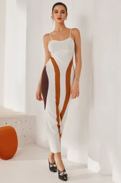 Color Block Print Knit Slip Maxi Dress