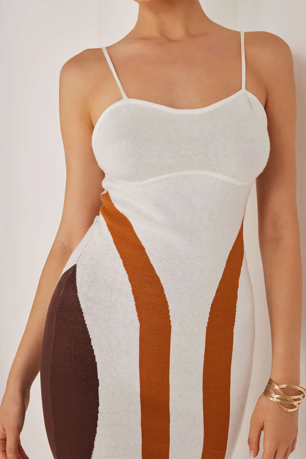 Color Block Print Knit Slip Maxi Dress