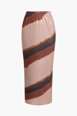 Color Block Print Slit Midi Skirt