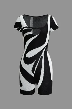 Color Block Print Stripe Cut Out Romper