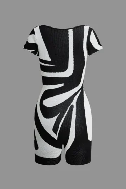 Color Block Print Stripe Cut Out Romper