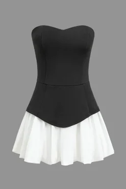 Color Block Ruched Strapless Mini Dress