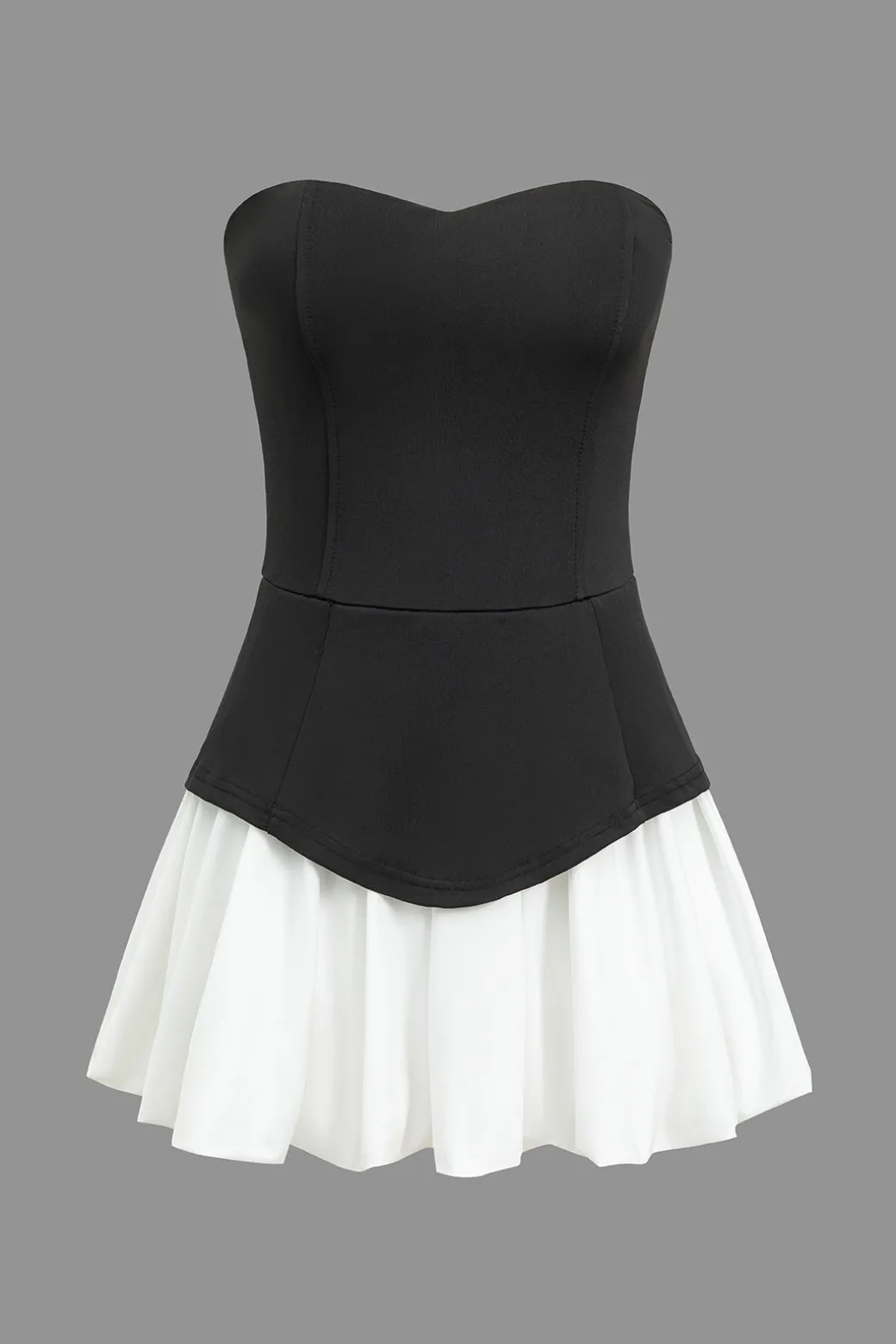 Color Block Ruched Strapless Mini Dress