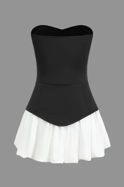 Color Block Ruched Strapless Mini Dress