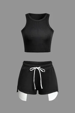 Color Block Side Slit Waist Short Set