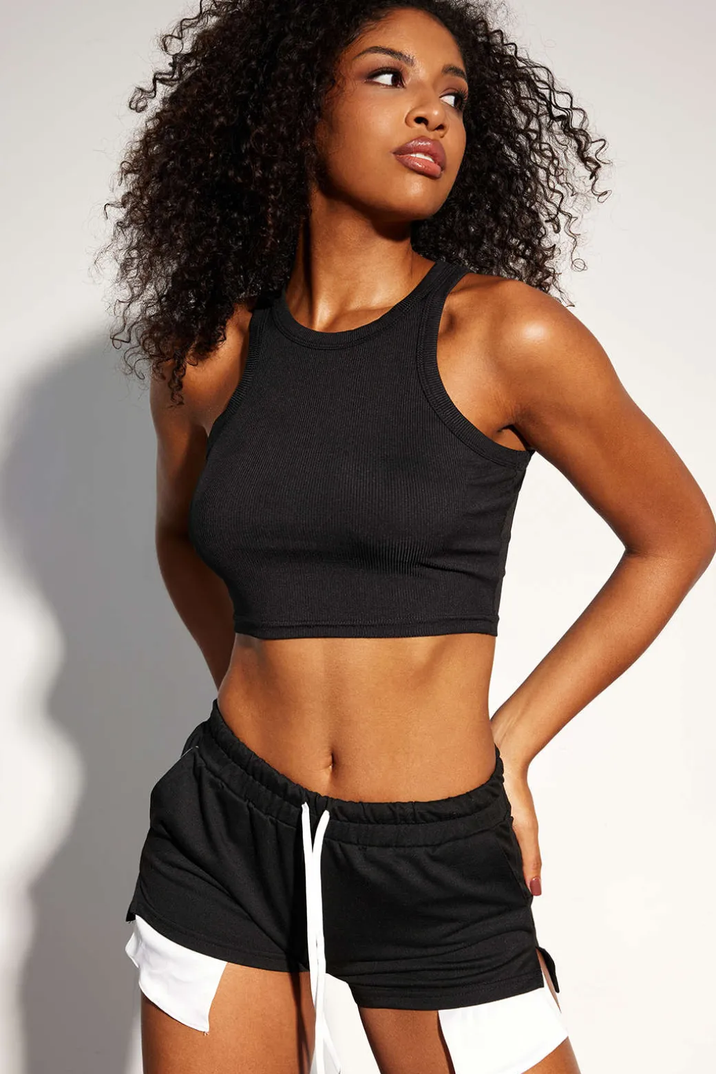 Color Block Side Slit Waist Short Set
