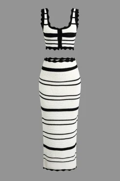 Color Block Stripe Knit Cami Top And Skirt Set