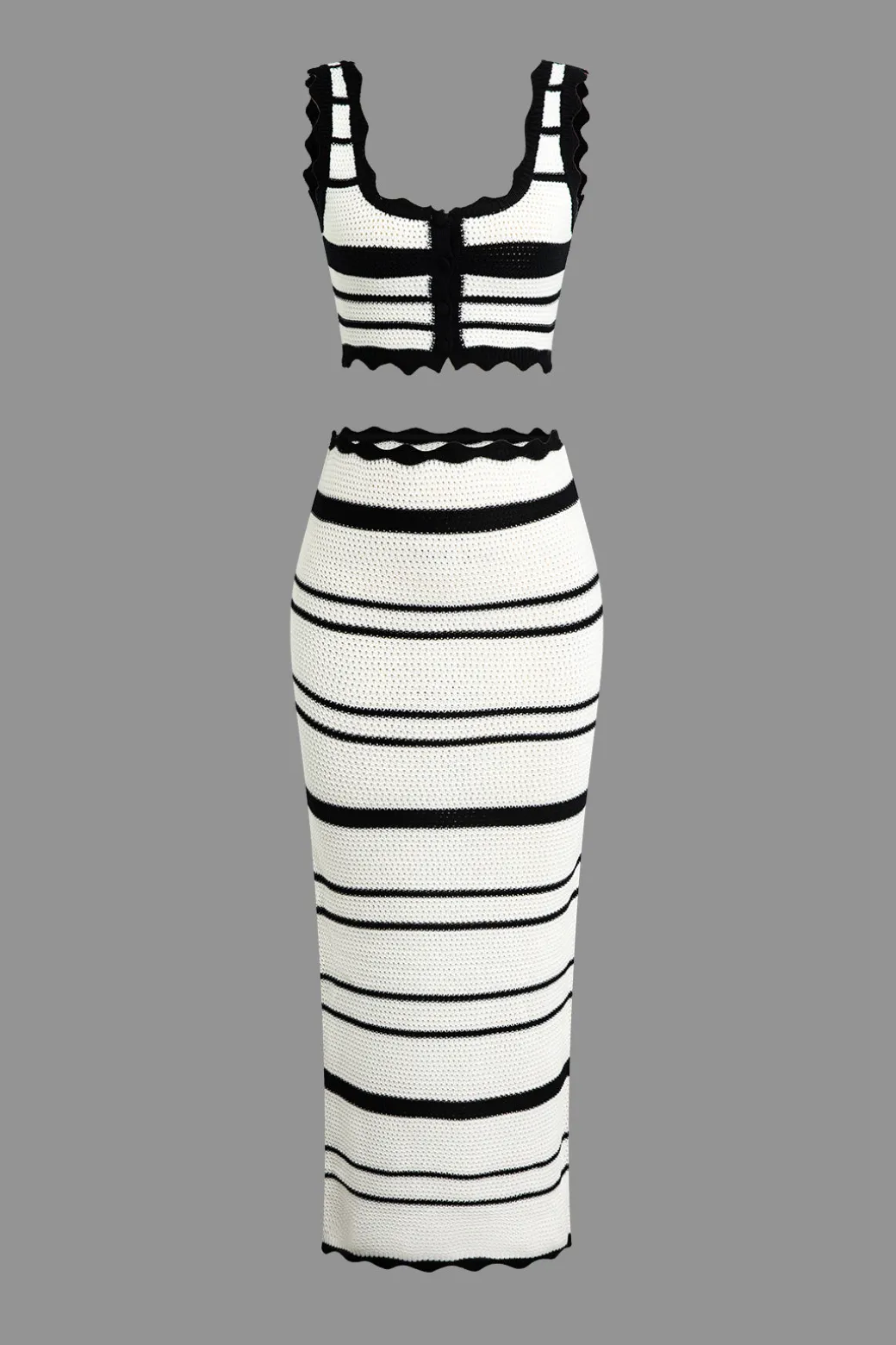 Color Block Stripe Knit Cami Top And Skirt Set