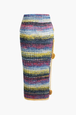 Color Block Sweater Fringe Trim Skirt
