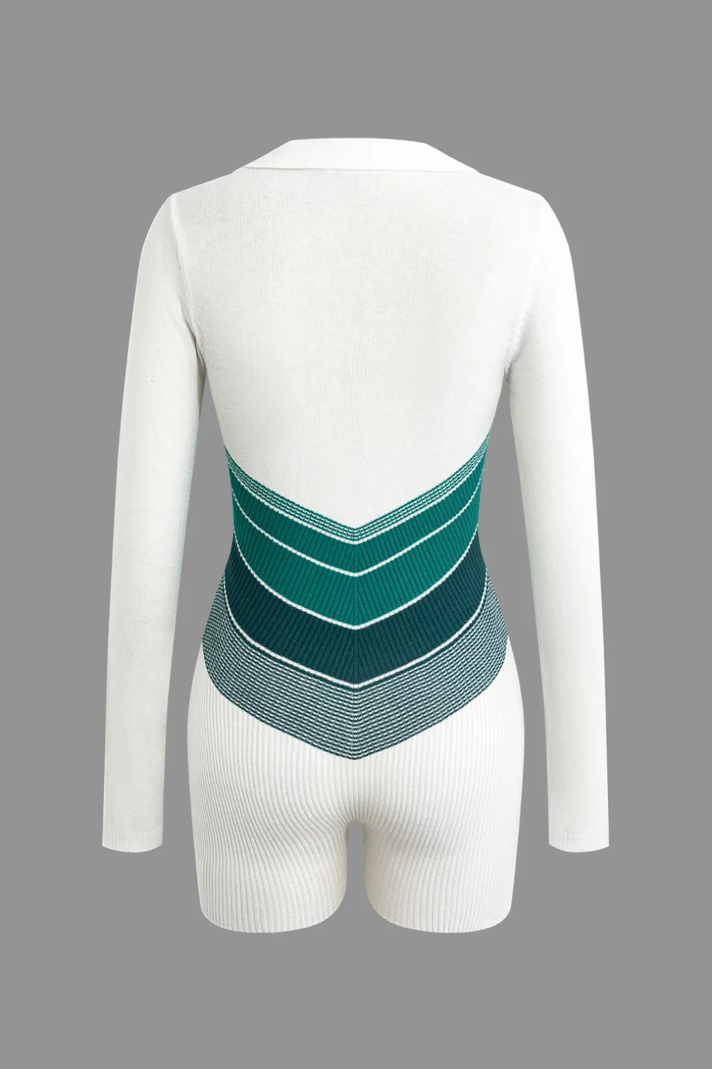 Color Block Zipper Long Sleeve Romper