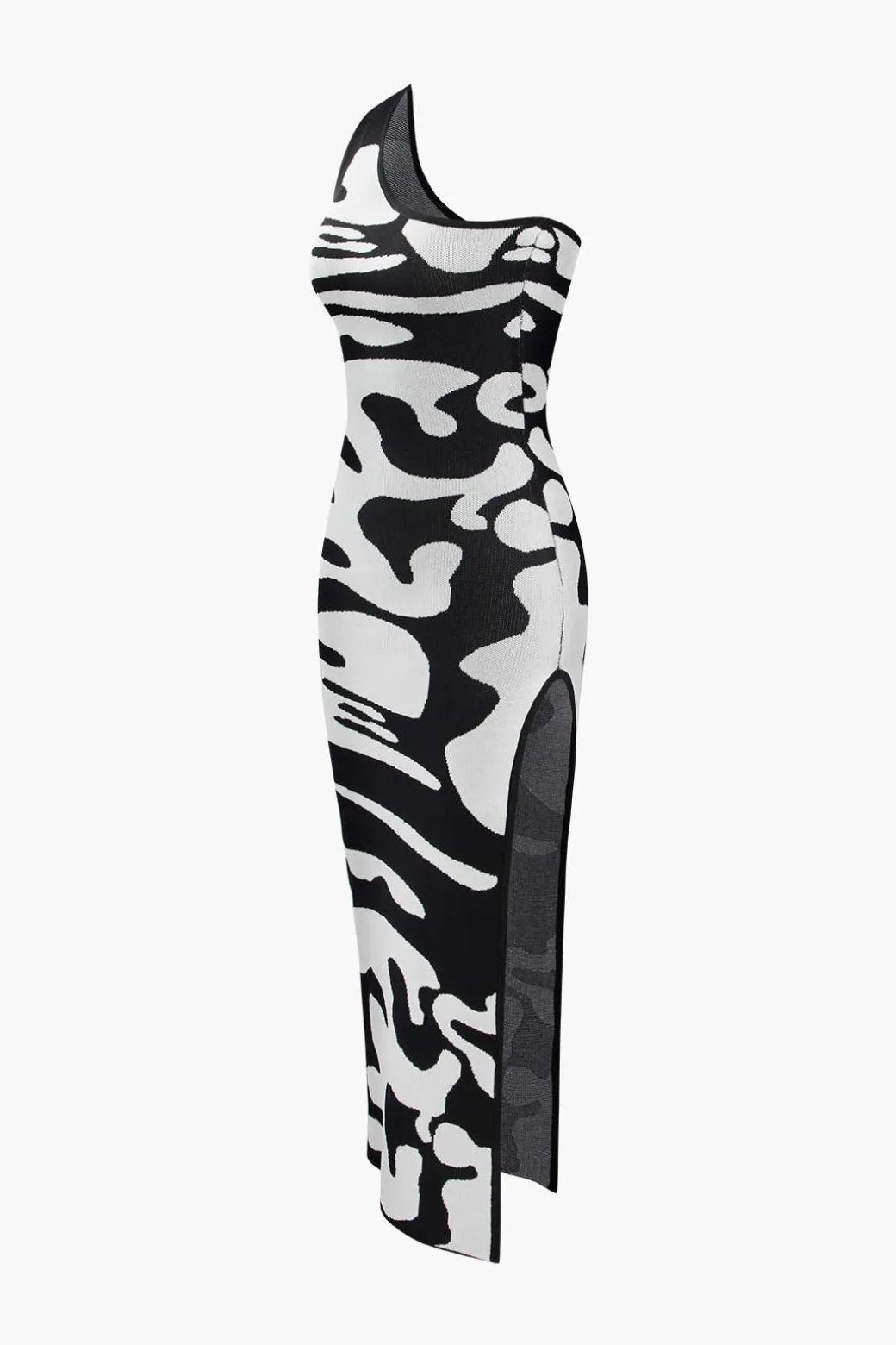 Colorblock One Shoulder Slit Knit Dress
