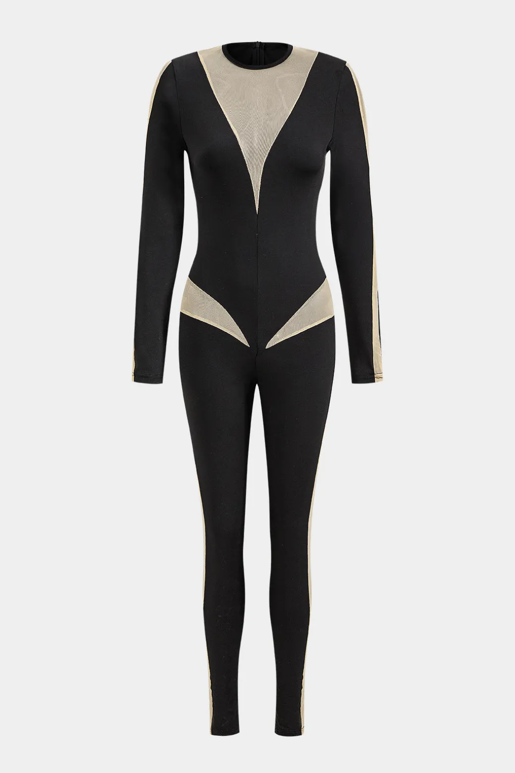 Colorblock Patchwork High Waist Long Sleeve Jumpsuit