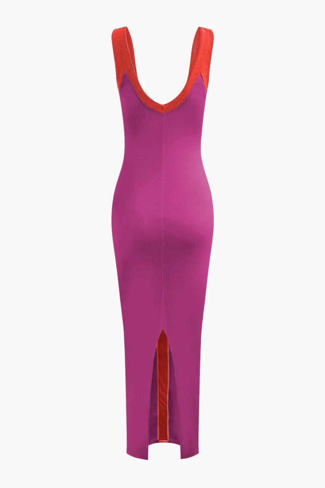 Colorblock V-neck Ribbed Split Maxi Dress