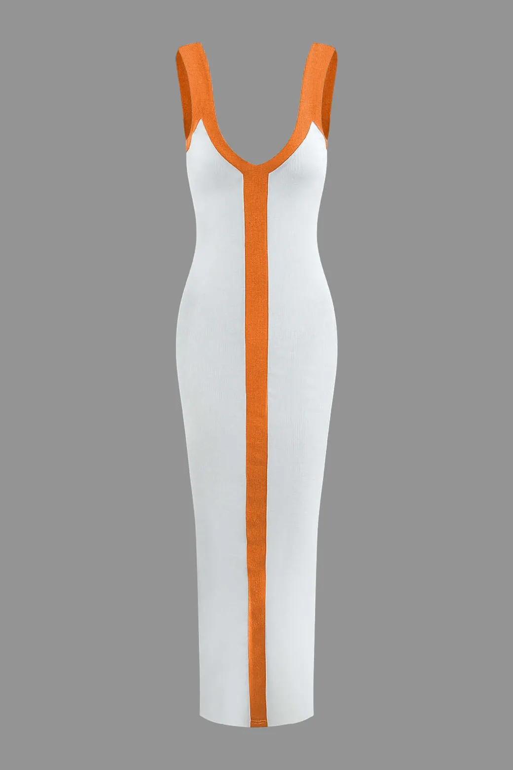 Colorblock V-neck Ribbed Split Maxi Dress
