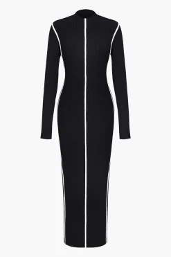 Color-Blocked Long Sleeve Midi Dress