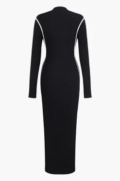 Color-Blocked Long Sleeve Midi Dress