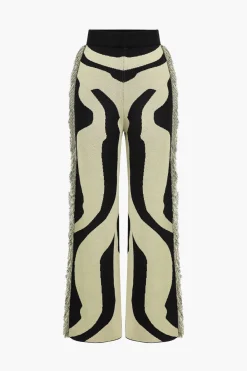 Contrast Abstract Print Fringe Sweater Trousers