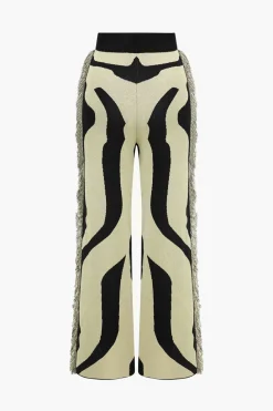 Contrast Abstract Print Fringe Sweater Trousers