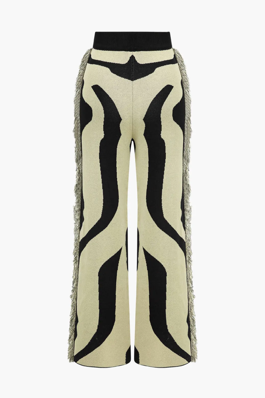Contrast Abstract Print Fringe Sweater Trousers