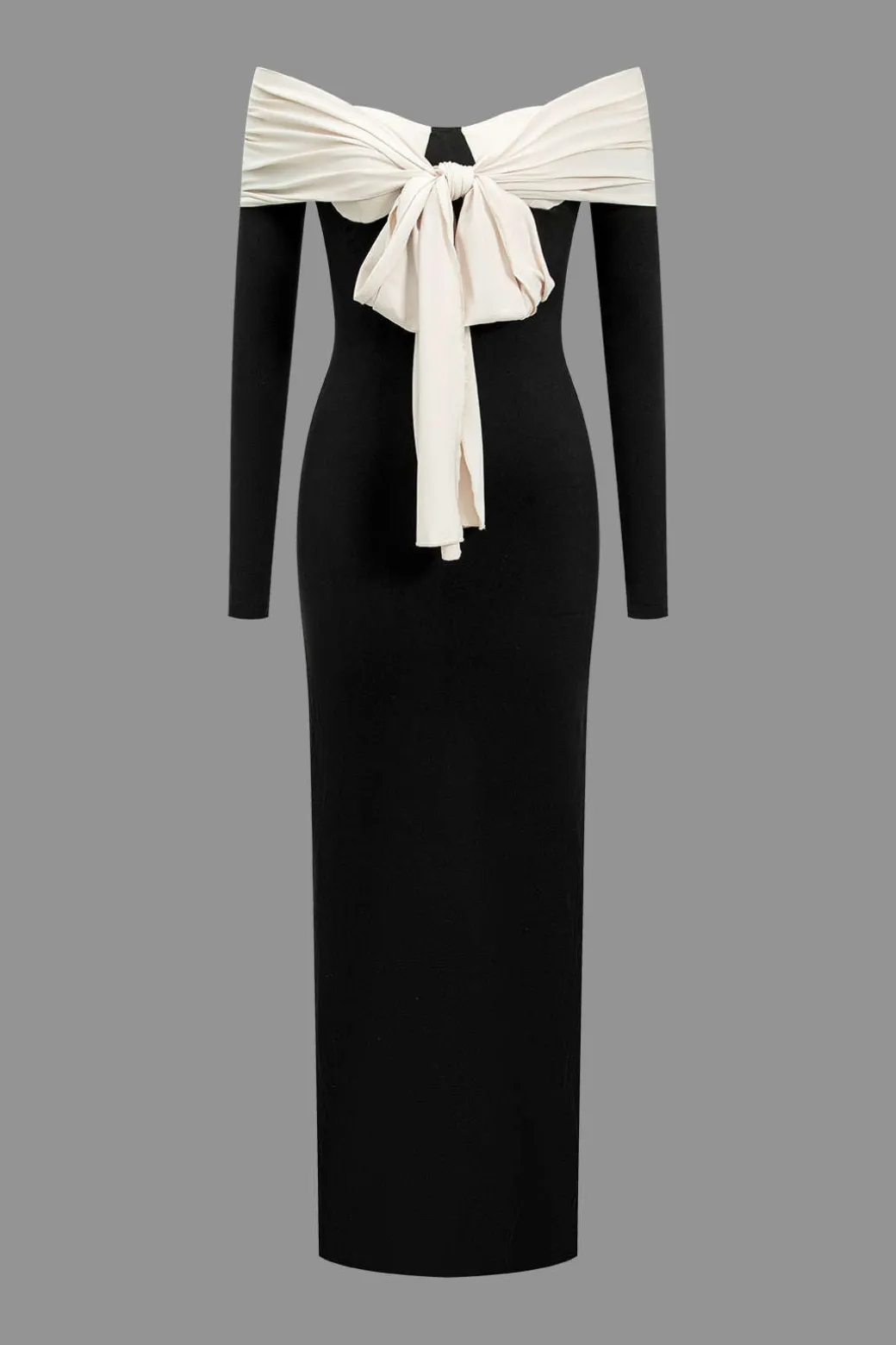 Contrast Bow Long Sleeve Midi Dress