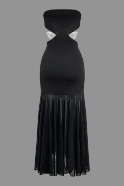 Contrast Bowtie Cut Out Strapless Ruched Maxi Dress