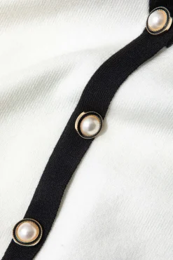 Contrast Button Up Collared Sleeveless Knit Mini Dress