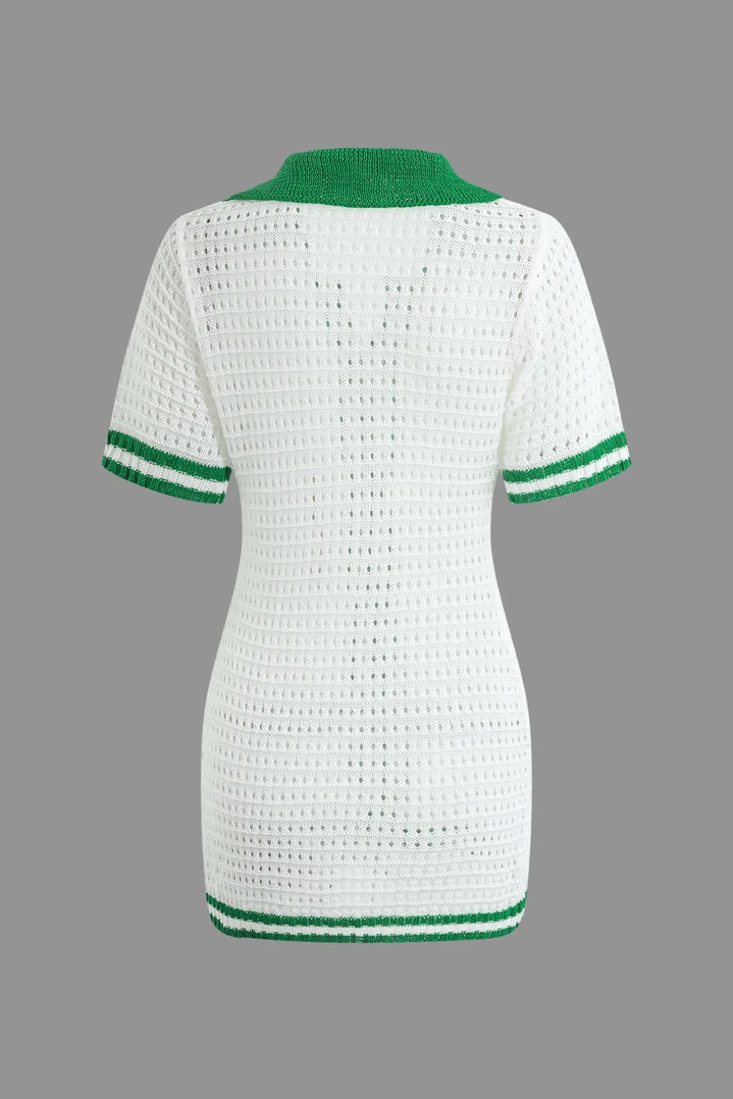 Contrast Button Up Short Sleeve Cardigan Hollow Out Knit Mini Dress