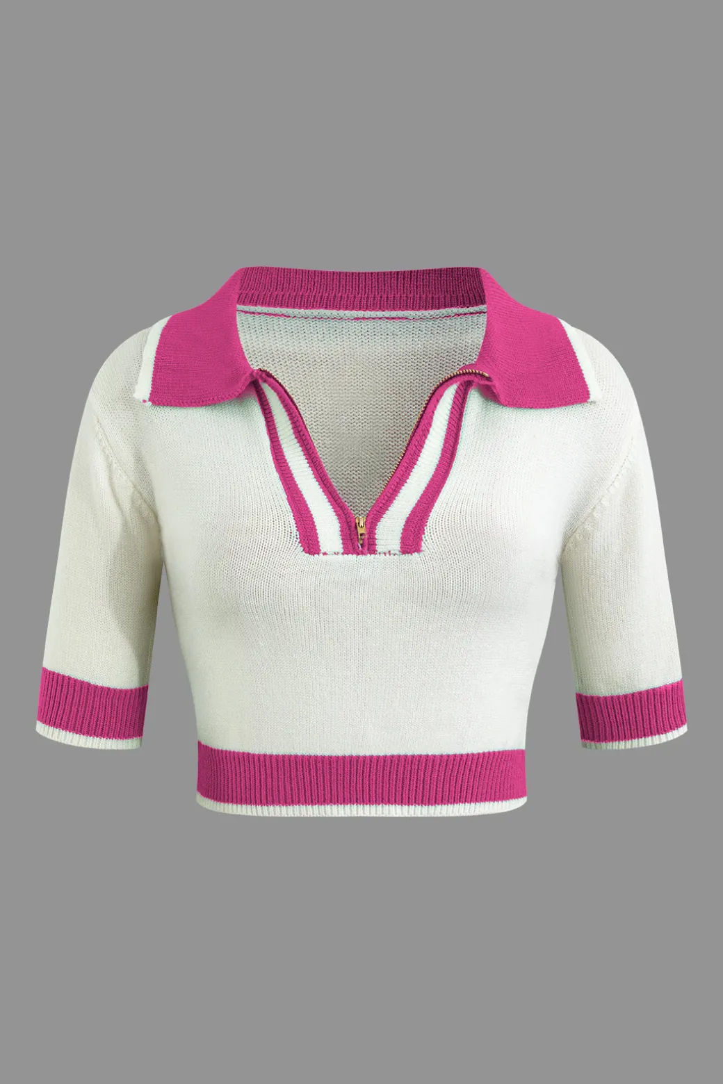 Contrast Collar Crop Knit Top And Mini Skirt Set