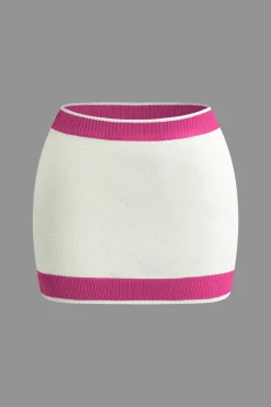 Contrast Collar Crop Knit Top And Mini Skirt Set