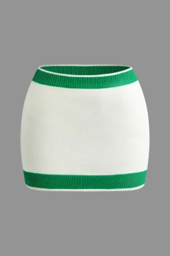 Contrast Collar Crop Knit Top And Mini Skirt Set