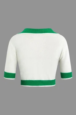 Contrast Collar Crop Knit Top And Mini Skirt Set