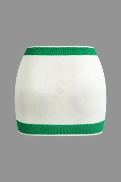 Contrast Collar Crop Knit Top And Mini Skirt Set