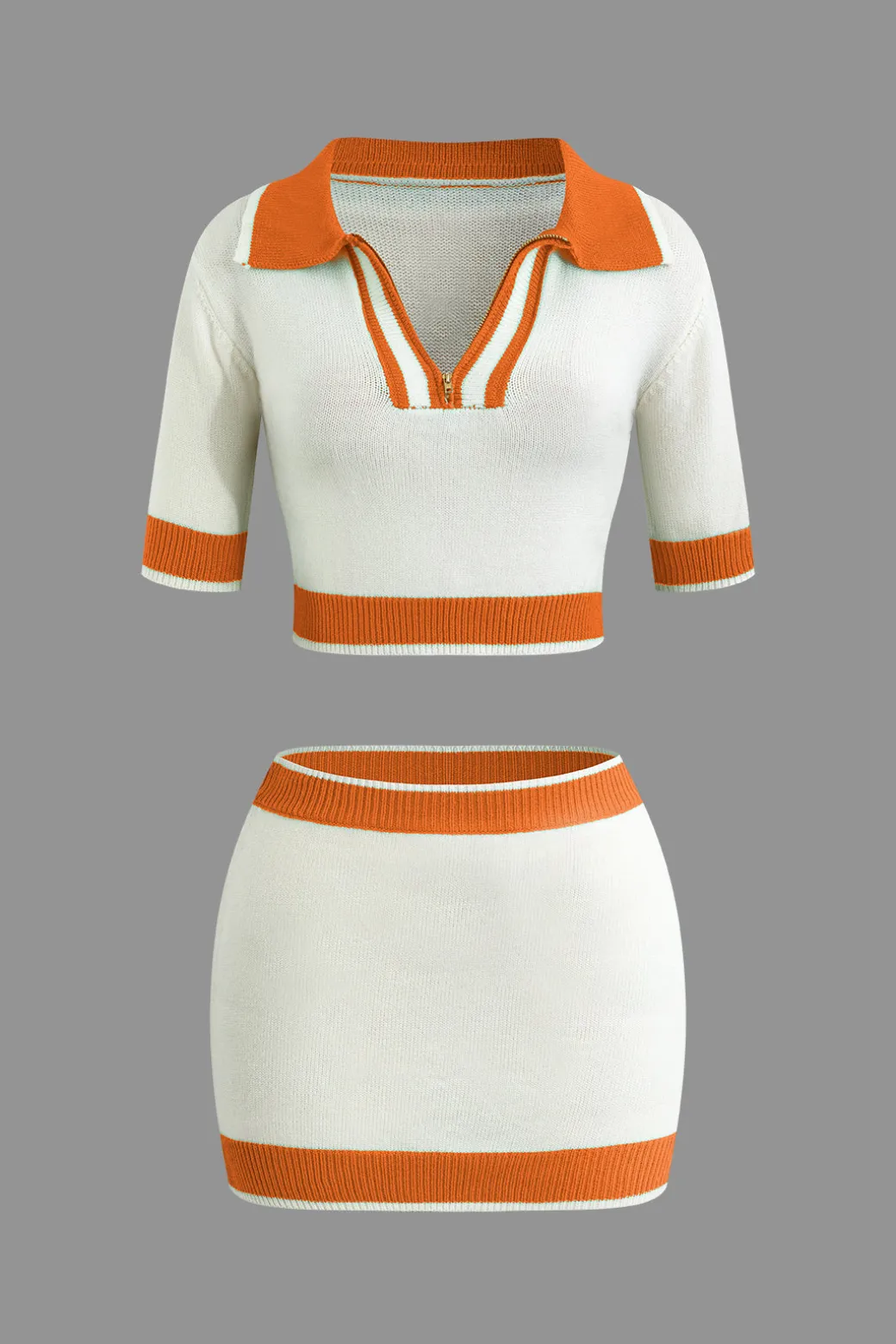 Contrast Collar Crop Knit Top And Mini Skirt Set