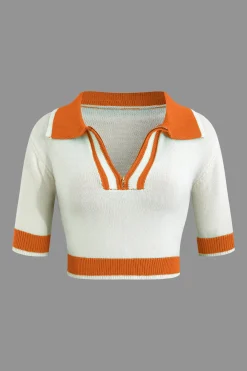 Contrast Collar Crop Knit Top And Mini Skirt Set