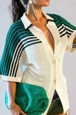 Contrast Crochet Short Sleeve Top