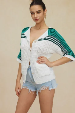 Contrast Crochet Short Sleeve Top