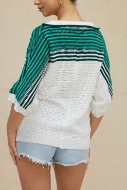 Contrast Crochet Short Sleeve Top