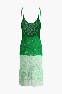 Contrast Crochet Slip Midi Dress