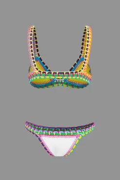 Contrast Crochet Trim Bikini Set