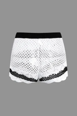 Contrast Crochet V-Neck Knit Shorts Set