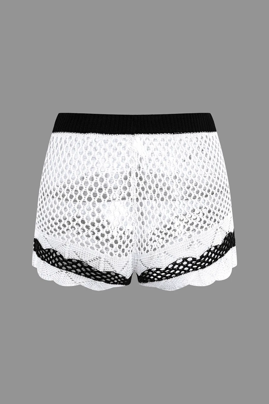 Contrast Crochet V-Neck Knit Shorts Set