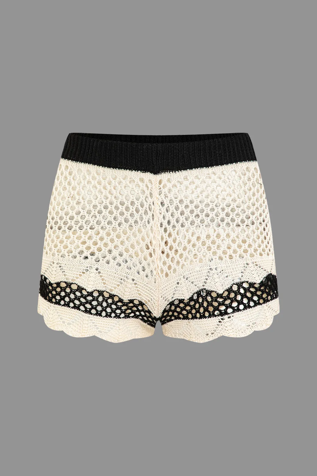 Contrast Crochet V-Neck Knit Shorts Set